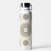 Gray Gold Mandala Pattern Monogram Trinkflasche (Rückseite)