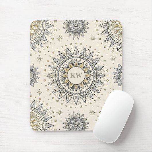 Gray Gold Mandala Pattern Mousepad (Mit Mouse)