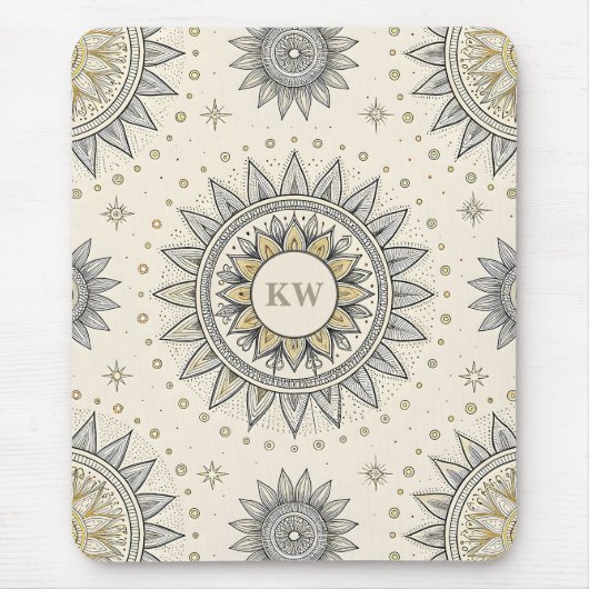 Gray Gold Mandala Pattern Mousepad (Vorne)