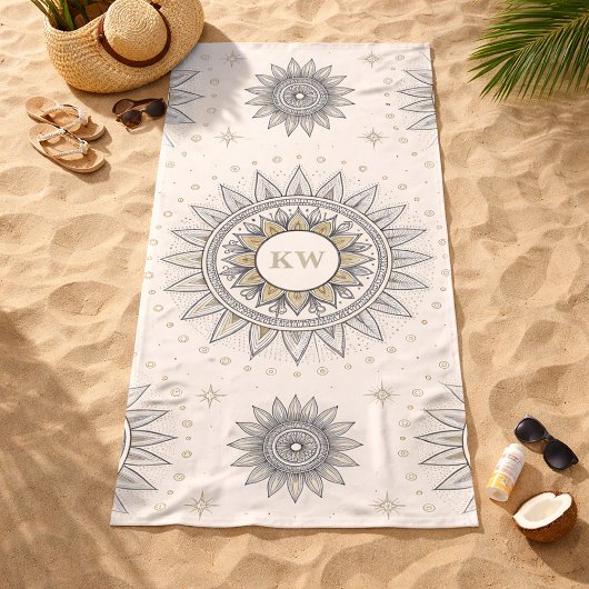 Gray Gold Mandala Pattern Strandtuch