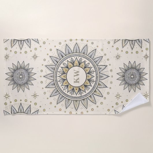 Gray Gold Mandala Pattern Strandtuch (Vorderseite)