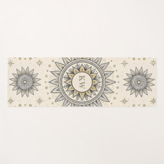 Gray Gold Mandala Pattern Yogamatte (Vorderseite (Horizontal))