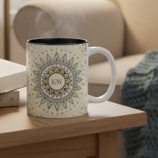 Gray Gold Mandala Pattern Zweifarbige Tasse