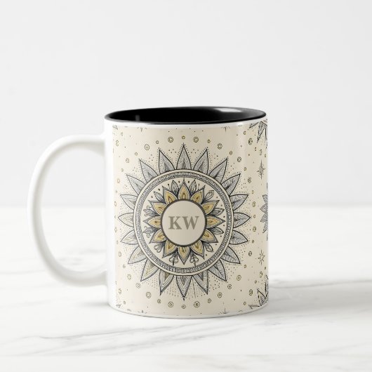 Gray Gold Mandala Pattern Zweifarbige Tasse (Links)