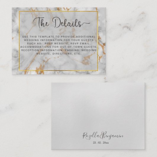 Gray Gold Marble Agate & Elegantes Modern Script Begleitkarte (Vorne/Hinten)