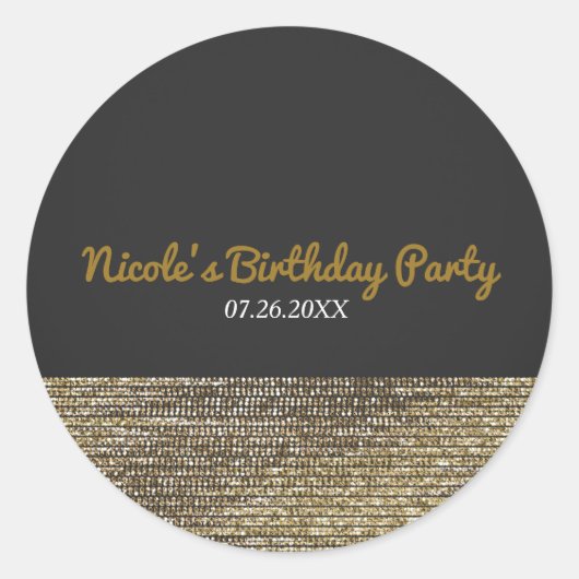 Gray & Gold Moderne Glam Sequins Chic Elegante Gef Runder Aufkleber (Vorderseite)