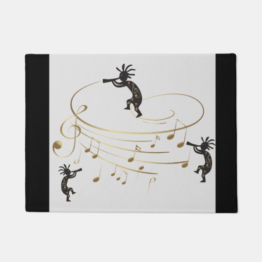 Gray Gold Musiknote Kokopelli Rug Fußmatte (Vorderseite)