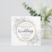Gray & Gold Peony Modern Floral Toile Hochzeit Einladung (Stehend Vorderseite)