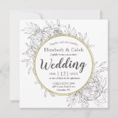 Gray & Gold Peony Modern Floral Toile Hochzeit Einladung (Vorderseite)