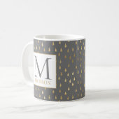 Gray Gold Raindrop Modern Trendy Monogram Kaffeetasse (Vorderseite Links)