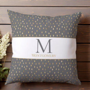 Gray Gold Raindrop Modern Trendy Monogram Kissen