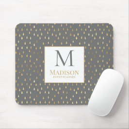 Gray Gold Raindrop Modern Trendy Monogram Mousepad