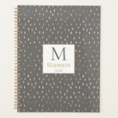 Gray Gold Raindrop Modern Trendy Monogram Planer (Vorderseite)