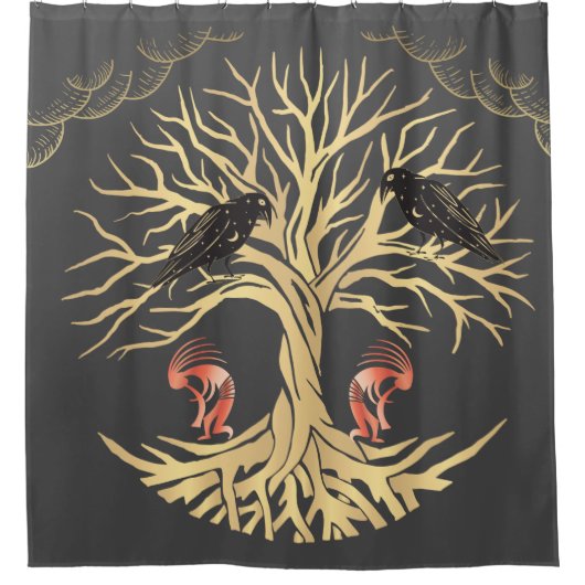 Gray Gold Ravens und Kokopelli Duschvorhang (Vorderseite)