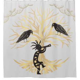 Gray Gold Ravens und Kokopelli Duschvorhang
