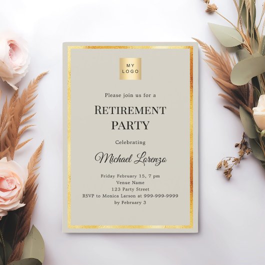 Gray gold retirement party business logo einladung