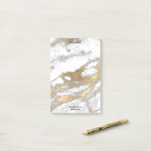 Gray Gold White Marmorstein Name Adress Lux Post-it Klebezettel (Auf Schreibtisch)