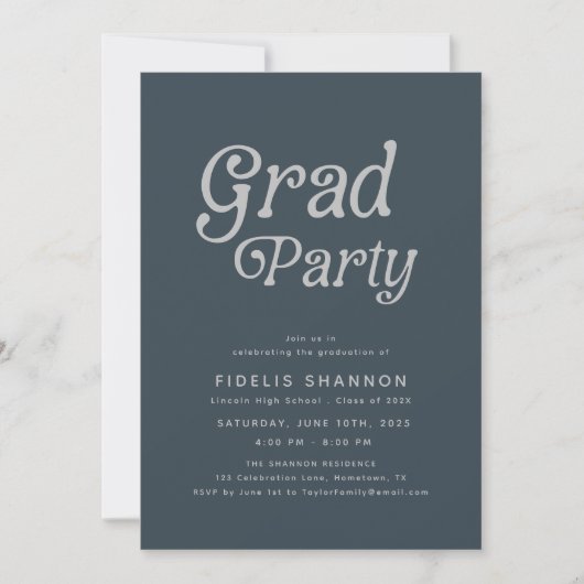 Gray Grad Party Retro Abschluss Einladung (Vorderseite)