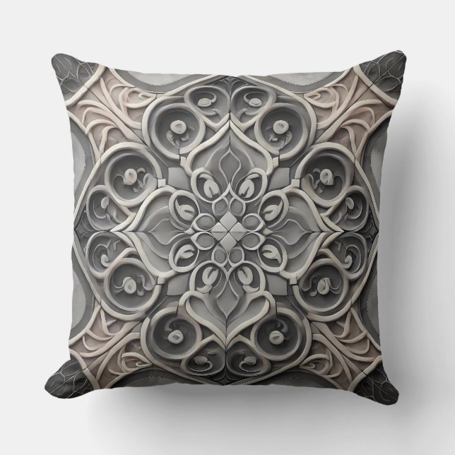 Gray Gradient Mandala Pattern: Serene Mosaic Art Kissen (Vorderseite)