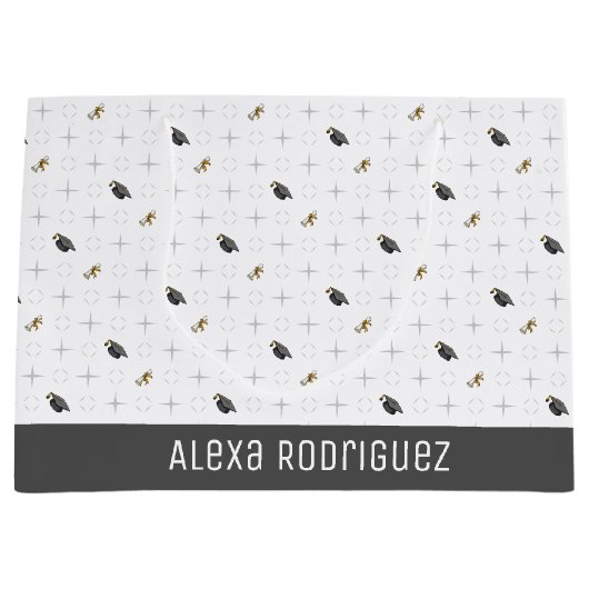 Gray Graduation Caps und Diploma Pattern Große Geschenktüte (Vorderseite)