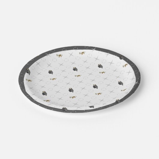 Gray Graduation Caps und Diploma Pattern Pappteller (Schrägansicht)