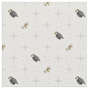 Gray Graduation Caps und Diploma Pattern Stoff