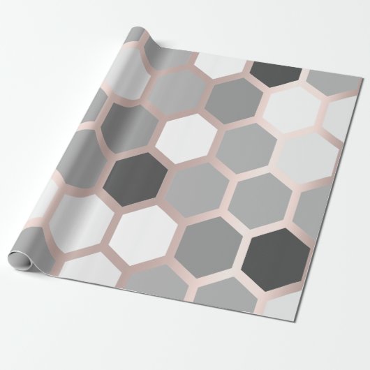Gray Grafit Rose Gold Geometry Honey Bee Hexagon Geschenkpapier (Ungerollt)