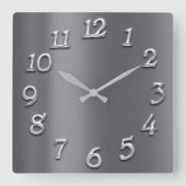 Gray Graphite Metallic Minimal Silver Arabic Numbe Quadratische Wanduhr (Vorderseite)