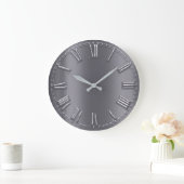 Gray Graphite Metallic Silver Gray Roman Numbers Große Wanduhr (Zuhause)
