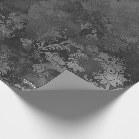 Gray Gray Silver Black Floral Grungrom Monochrom Geschenkpapier (Ecke)