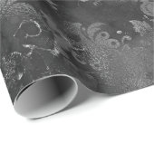 Gray Gray Silver Black Floral Grungrom Monochrom Geschenkpapier (Rolleneckpunkt)