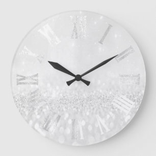 Gray Gray Silver Glitzer Metal Roman Zahlen Große Wanduhr