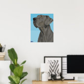 Gray Great Dane - Blick auf den blauen Hintergrund Poster (Heimbüro)