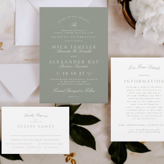 Gray Green | Classic Elegant Formal Wedding Einladung