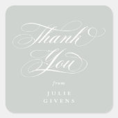 Gray Green Elegant Script Abschluss Vielen Dank Quadratischer Aufkleber (Vorderseite)