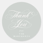 Gray Green Elegant Script Wedding Vielen Dank Runder Aufkleber (Vorderseite)