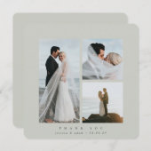 Gray-Green Elegant Square Drei Foto Hochzeitsflat Dankeskarte (Vorne/Hinten)