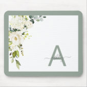 Gray Green Floral Script Monogram Initial Name Mousepad (Vorne)