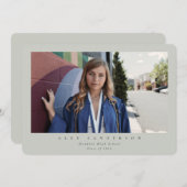 Gray-Green Simple Modern Single Foto Abschluss Ankündigung (Vorne/Hinten)