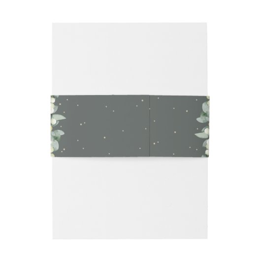 Gray Green Snowberry+Eucalyptus Wedding Portrait Einladungsbanderole (Rückseitenbeispiel)