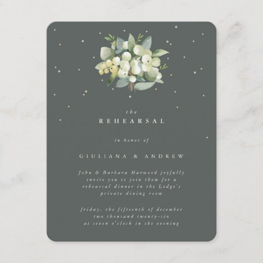 Gray Green Snowberry+Eucalyptus Wedding Probe Begleitkarte (Vorderseite)