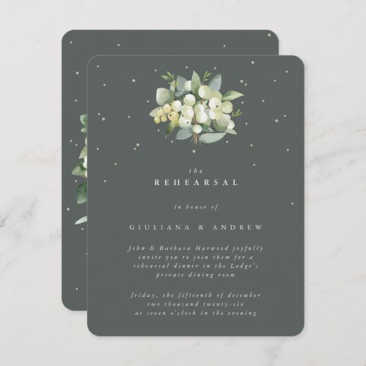 Gray Green Snowberry+Eucalyptus Wedding Probe Begleitkarte (Vorne/Hinten)