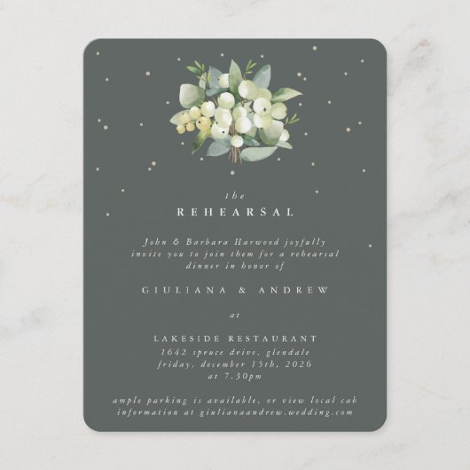 Gray Green Snowberry+Eucalyptus Wedding Probe Begleitkarte (Vorderseite)