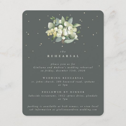 Gray Green Snowberry+Eucalyptus Wedding Probe Begleitkarte (Vorderseite)