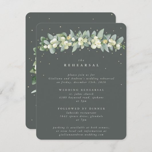 Gray Green Snowberry+Eucalyptus Wedding Probe Begleitkarte (Vorne/Hinten)