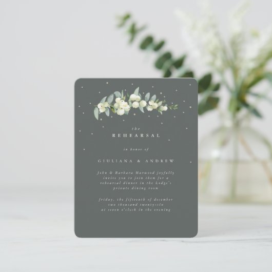 Gray Green Snowberry+Eucalyptus Wedding Probe Begleitkarte (Stehend Vorderseite)