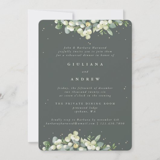 Gray Green Snowberry+Eucalyptus Wedding Probe Einladung (Vorderseite)