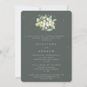Gray Green Snowberry+Eucalyptus Wedding Probe Einladung