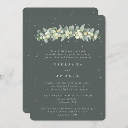 Gray Green Snowberry+Eucalyptus Wedding Probe Einladung (Vorne/Hinten)