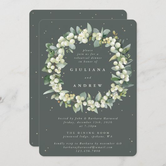 Gray Green Snowberry+Eucalyptus Wedding Probe Einladung (Vorne/Hinten)